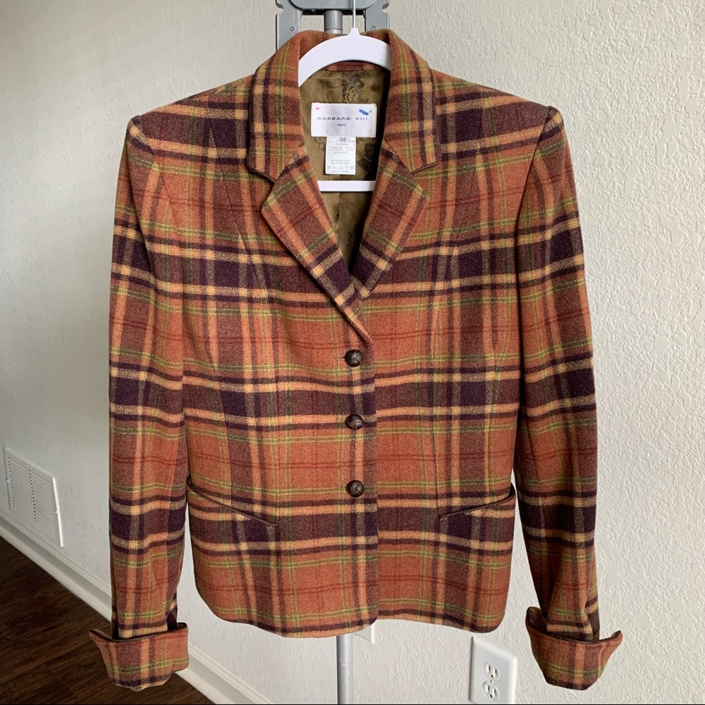 BARBARA BUI Checked Patterned Plaid Wool Blazer - Picture 1 of 4